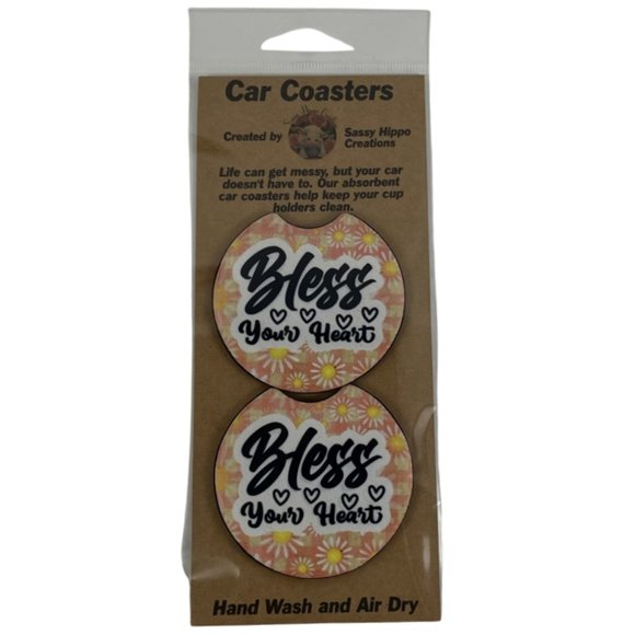 Car Coasters Bless Your Heart Southern Country Girl Life Set of 2 Neoprene - Picture 1 of 9